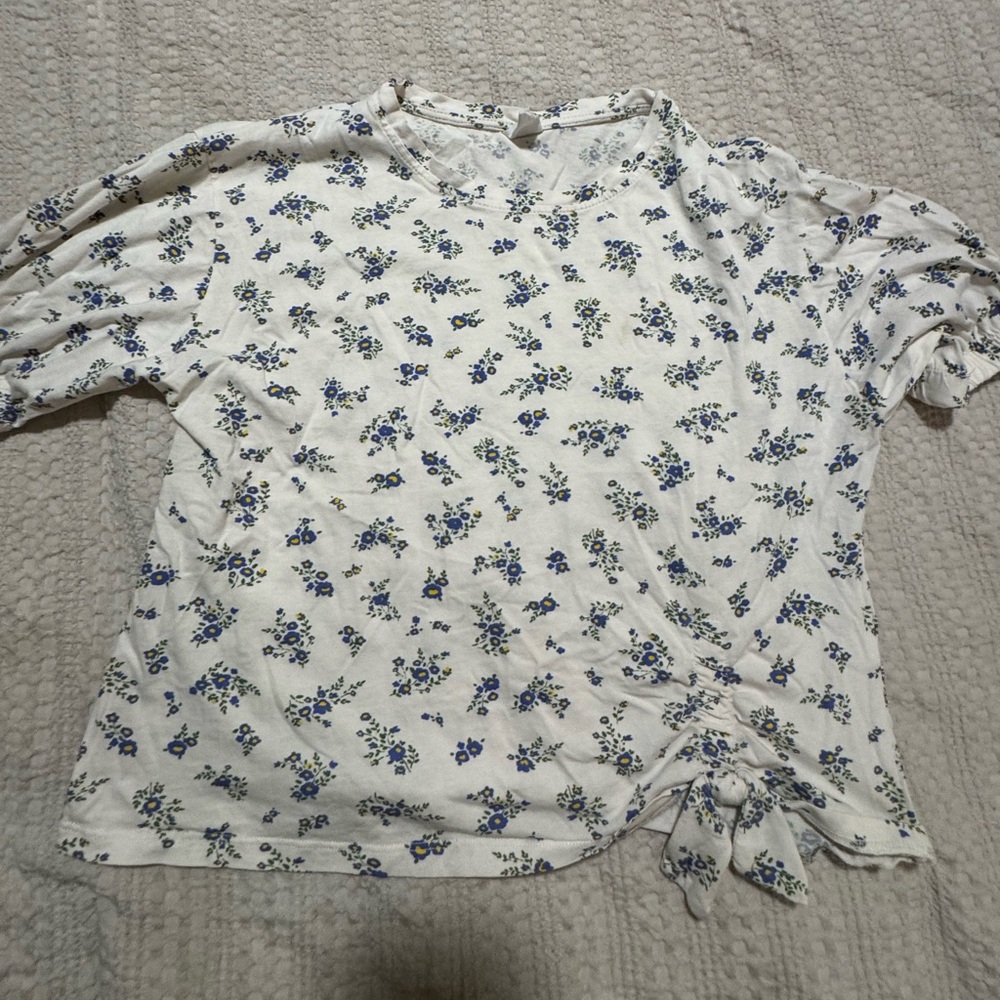 Zara Floral Print Kids Top - off white and Blue | Size 11/12